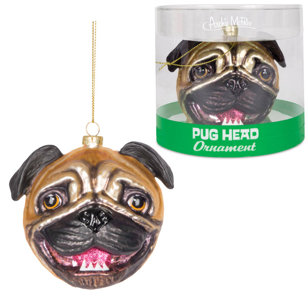 Incognito Pug Head Glass Christmas Ornament