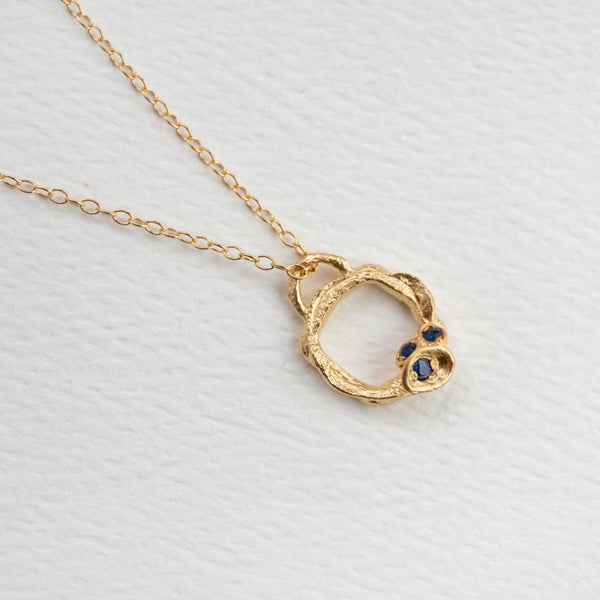 Claire Hill Blue Sapphire And Gold Branch Circle Necklace (small)
