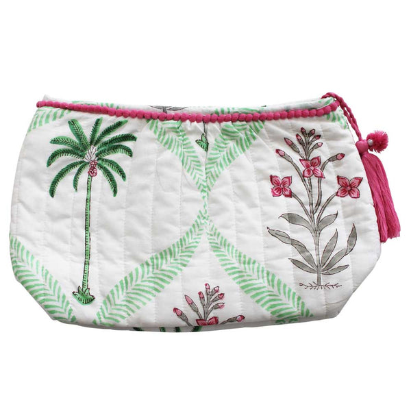 Powell Craft Floral Pink Palms Make Up Bag - 100% Quilted Cotton