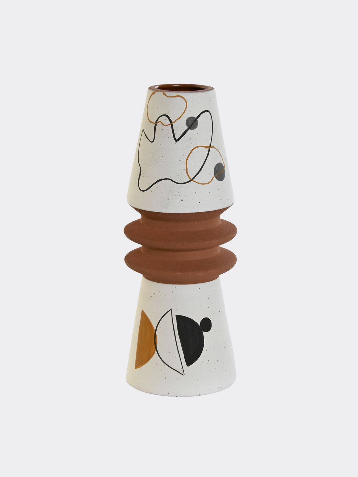 Pura Cal White Ceramic Vase with Abstract Motifs for Flowers