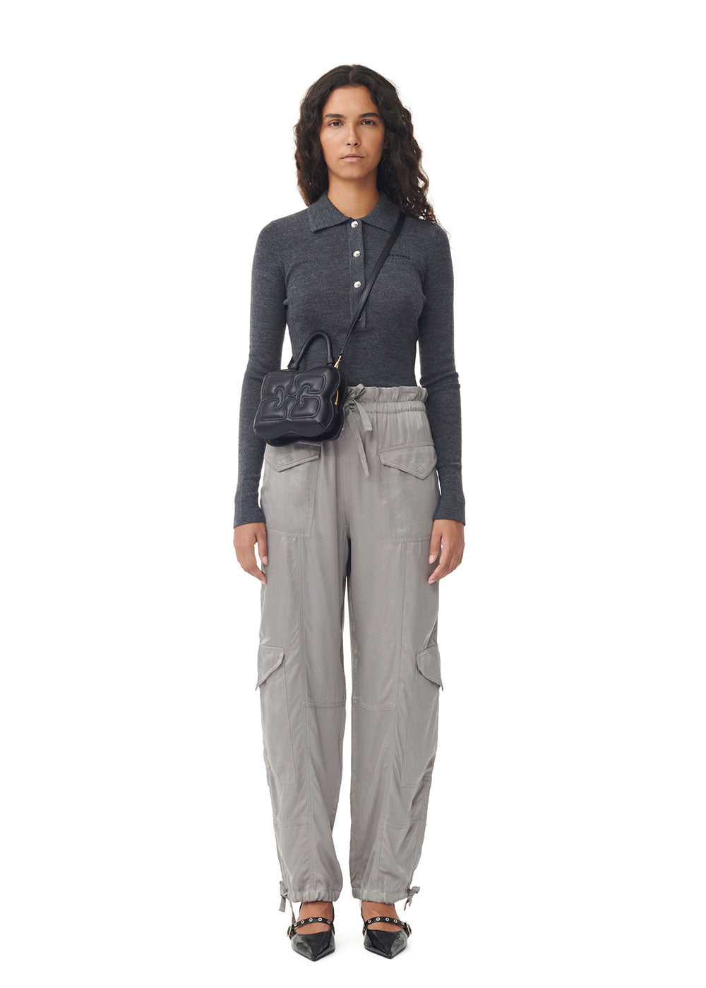 Ganni Washed Satin Trousers - Frost Grey