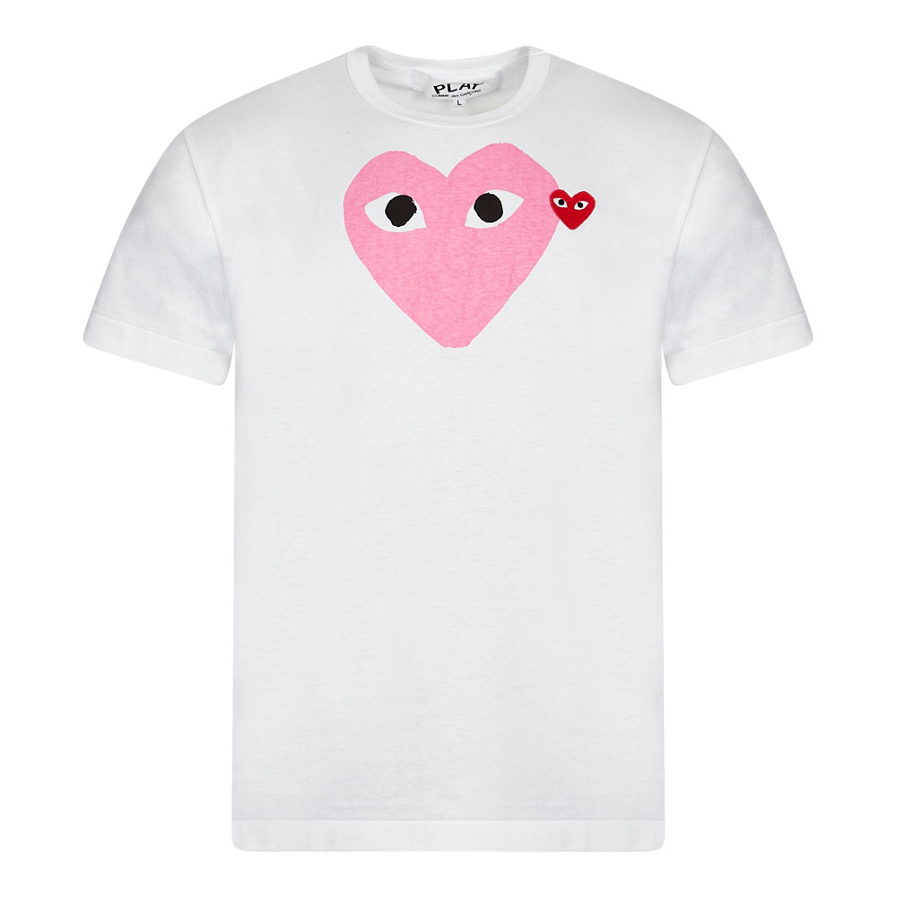 Comme Des Garcons Play Two Hearts T-Shirt - White / Pink