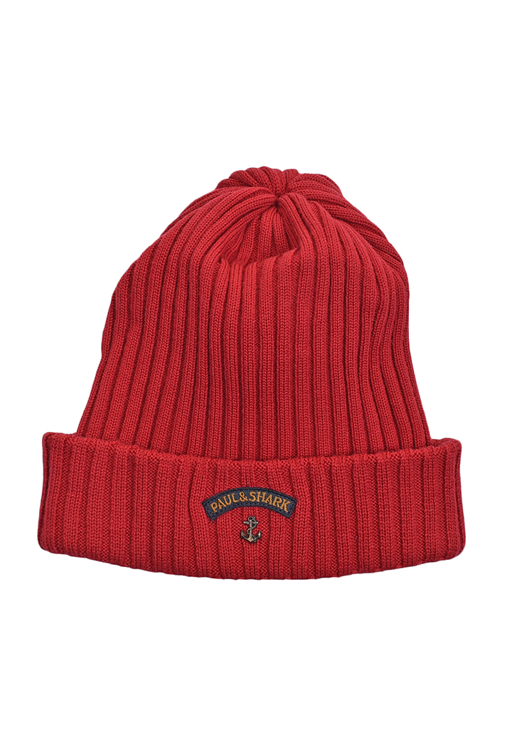 Paul & Shark Men's Ribbed Wool Beanie With Anchor Badge