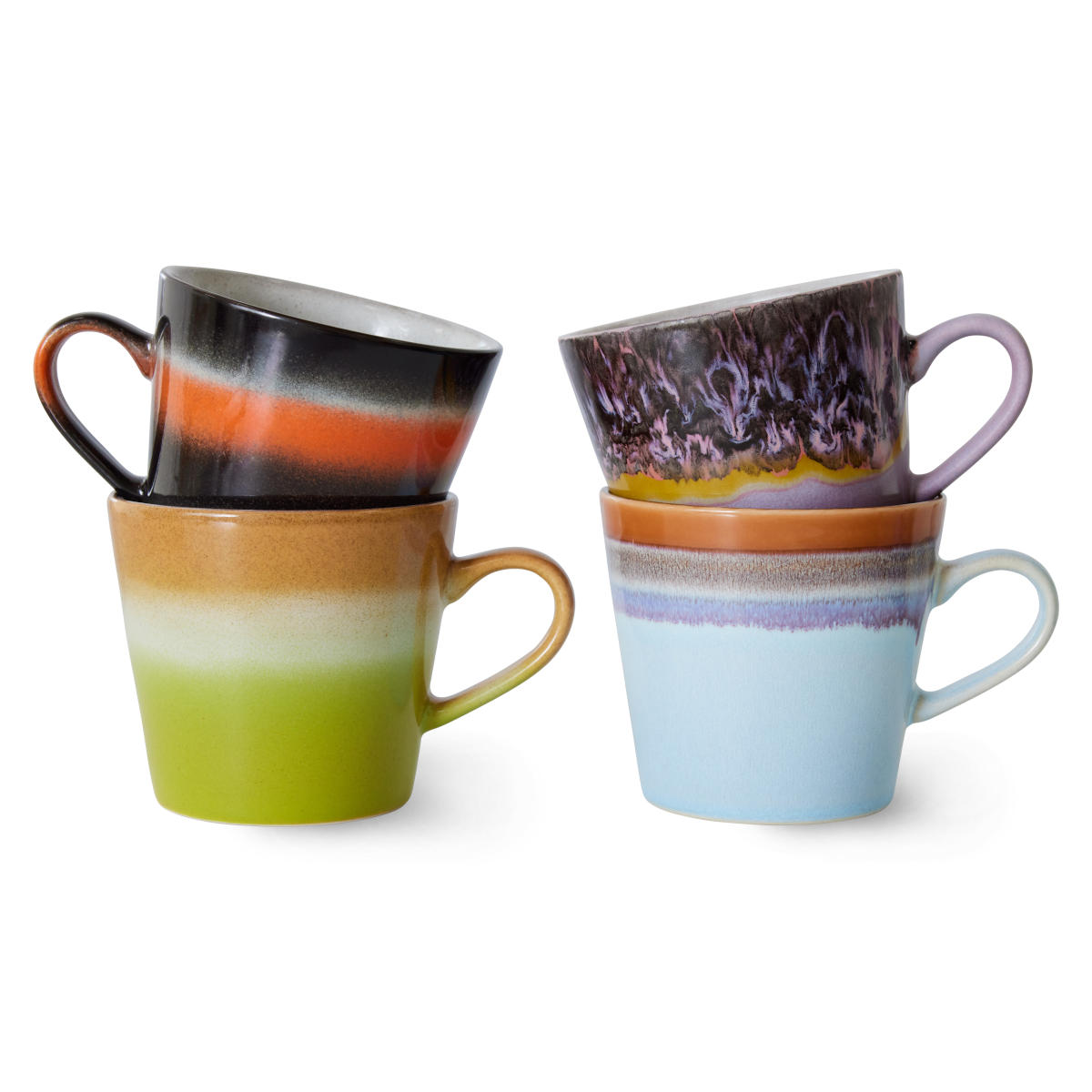 HK Living 4 cappuccino mugs, solid (set of 4) , 70s ceramics