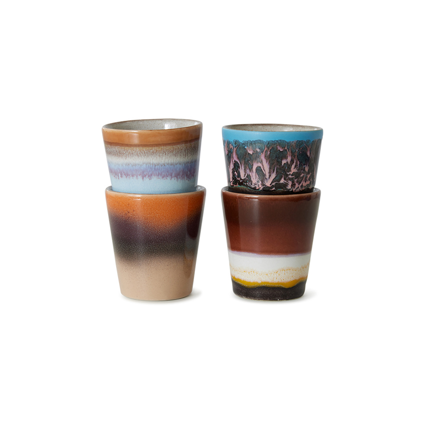 HK Living 8 ristretto mugs, solar (2 sets with 4 different colors), 70s ceramics