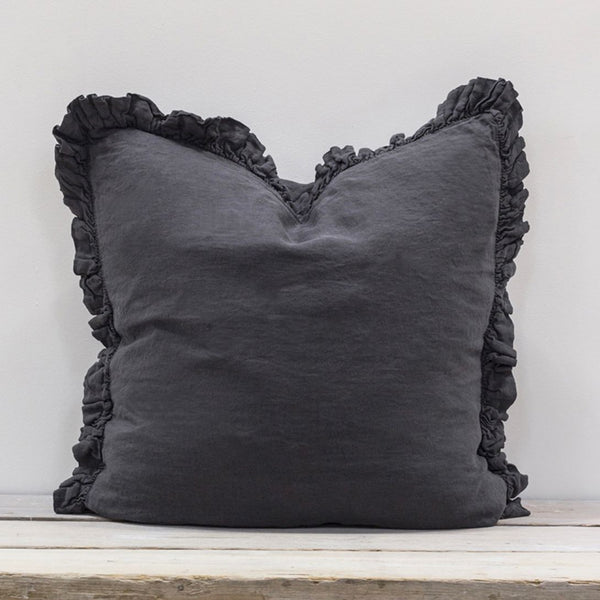 Also Home Olivia Linen Ruffle Cushion Slate Grey 65x65cm