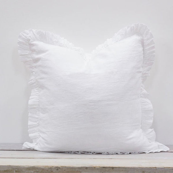 Also Home Olivia Linen Ruffle Cushion White 65x65cm