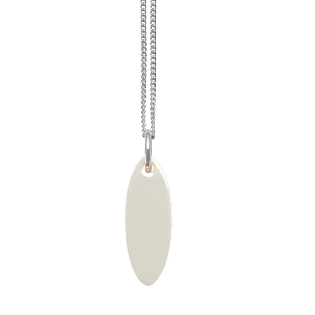 New Arrivals Branch Small Oval Cream And Black Reversible Pendant On 18 Inch Silver Chain