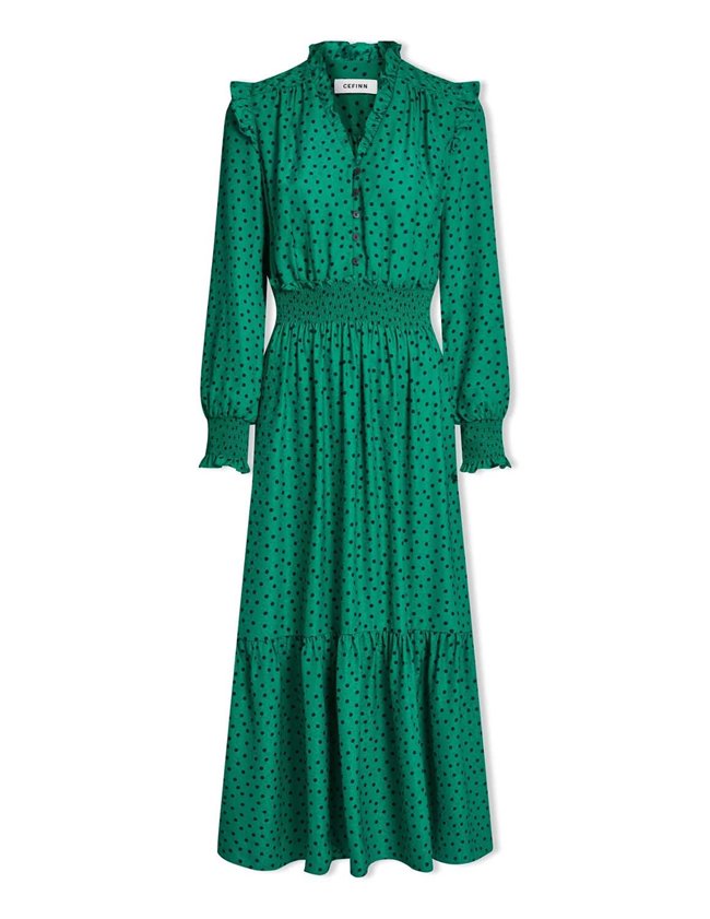 Cefinn Saskia Dress - Green Black Dot
