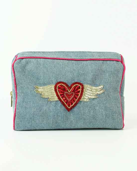 My Doris Flying Heart Denim Make Up Bag
