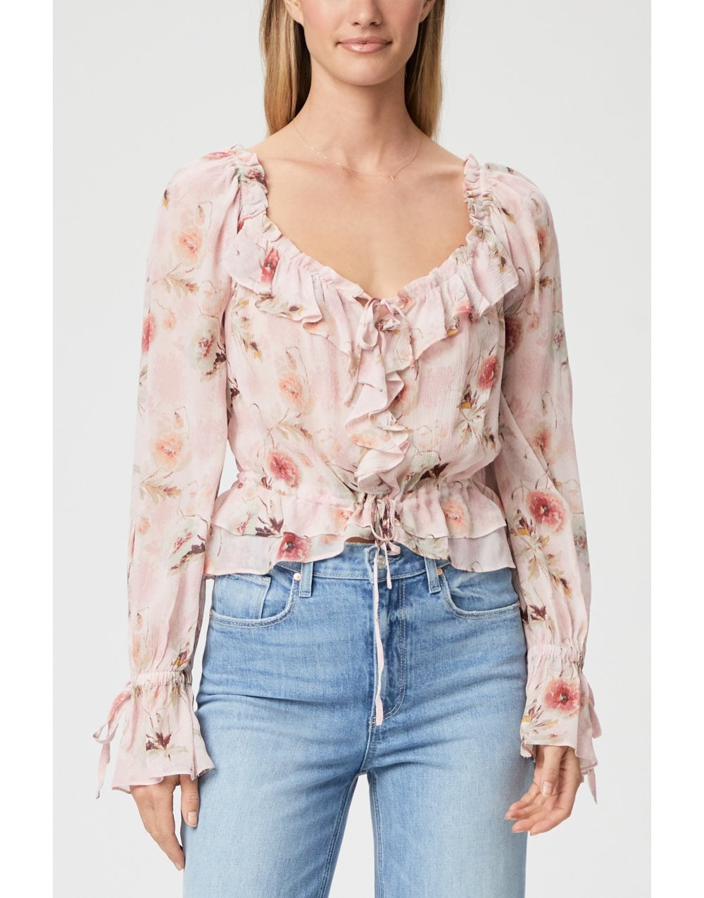 Paige  Paige Lanea Floral Ruffle Pull In Blouse Col: Ballet Slipper Pink, Siz