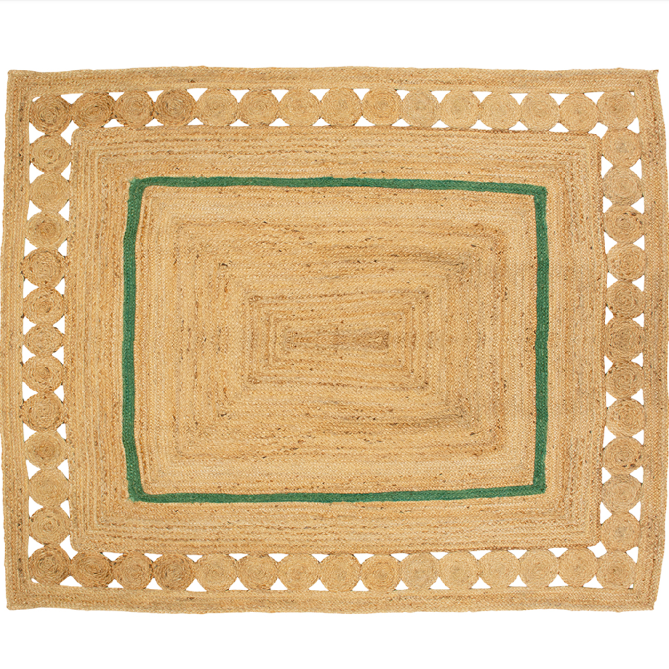 Grand Illusions Jute Rug With Green Stripe