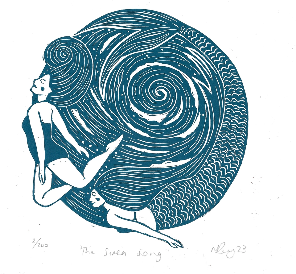 Prints by the Bay The Siren Song Limited Edition Lino Print