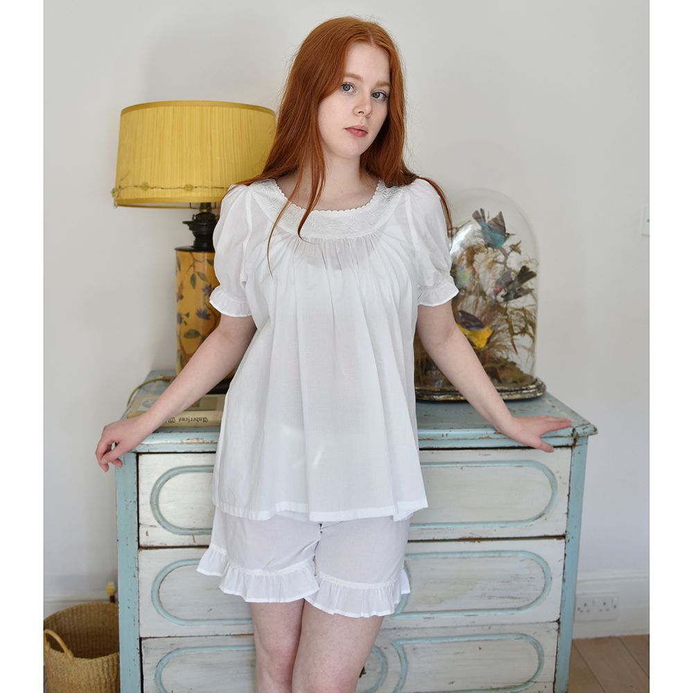 Powell Craft Ladies White Cotton Short Pyjama Set 'Juliet'