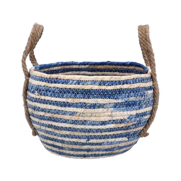 Gisela Graham Corn Husk Blue Striped Basket - Small