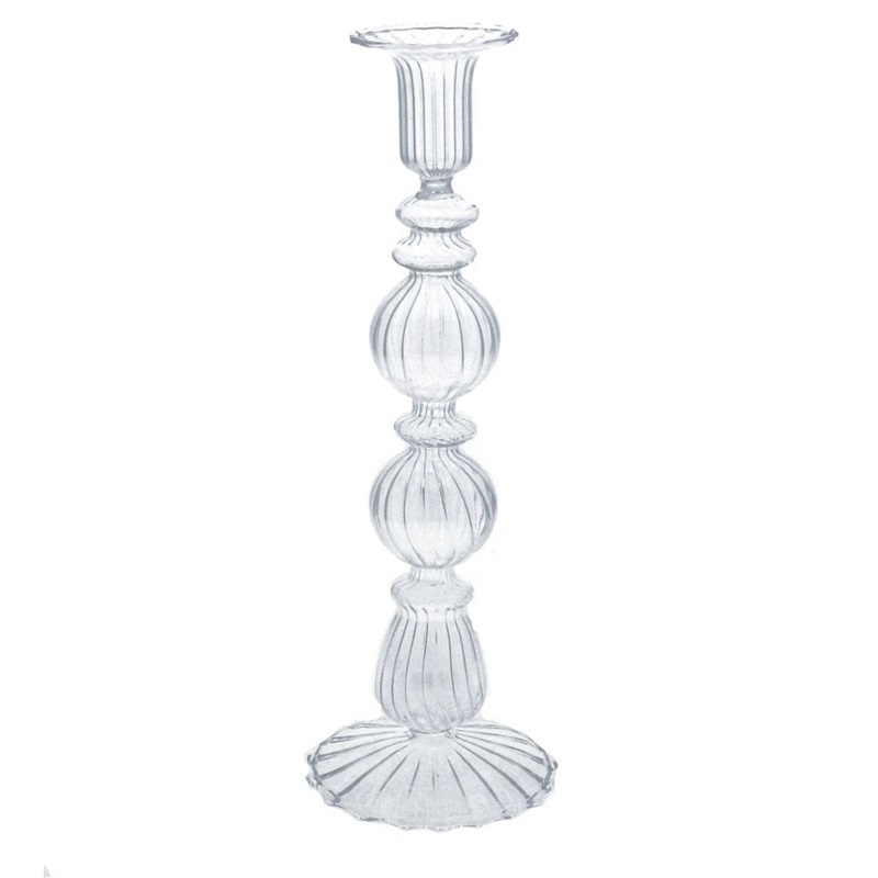 Gisela Graham Clear Double Ball Glass Candlestick