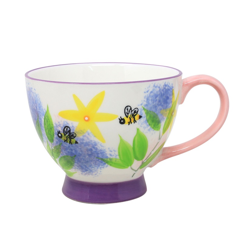 Hand Painted Footed Mug - Bees & Alliums 15cm