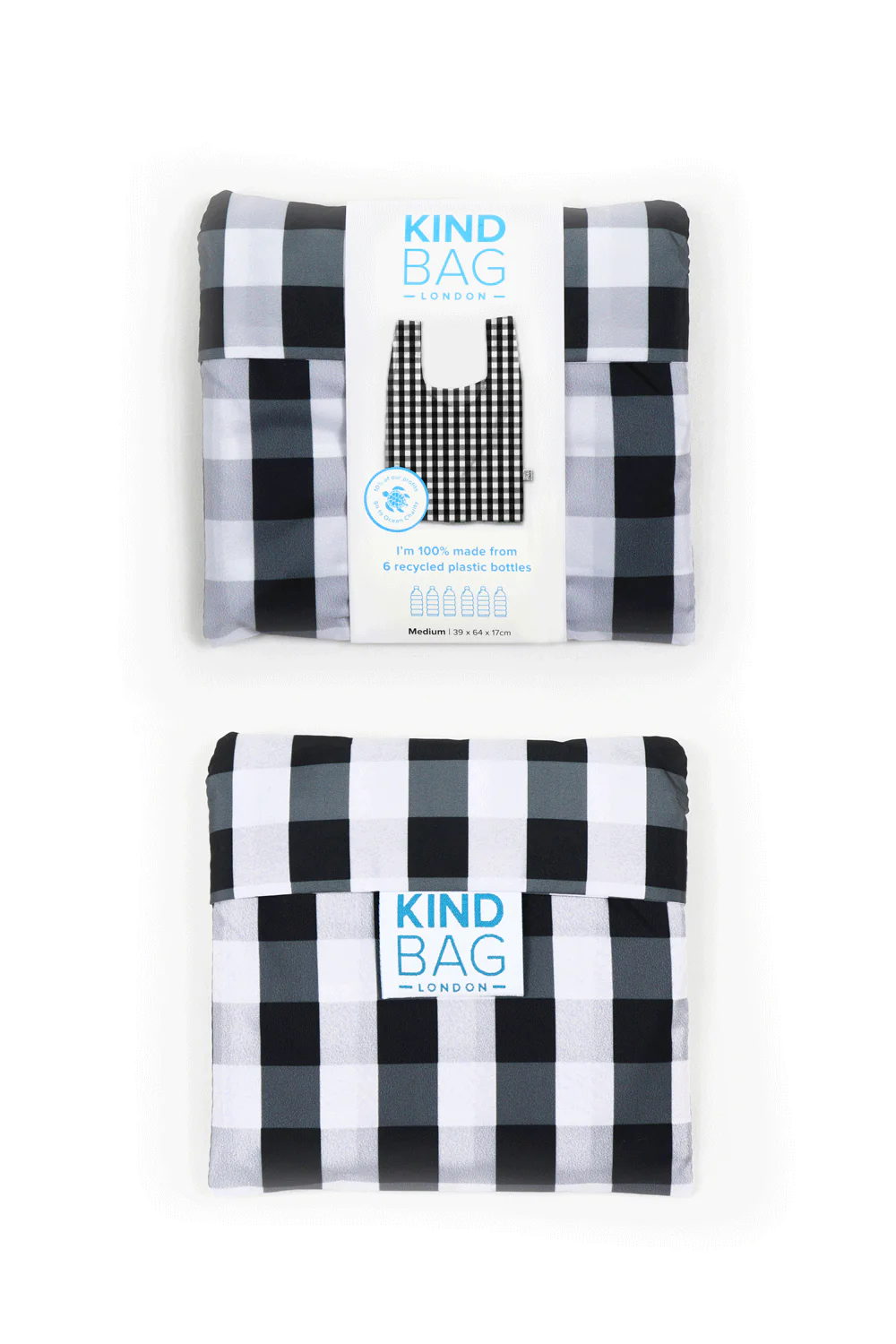 Kind Bag Reusable Medium Shopping Bag - Gingham Black and White Check