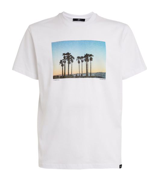 7 For All Mankind  White Photographic T-shirt With Palm Tree Print Jslm332gwp