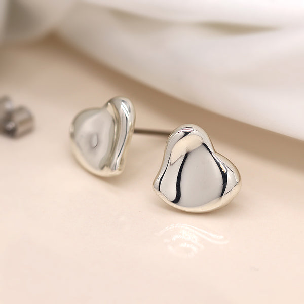 POM Boutique Wavy Heart Stud Earrings | Silver Plated