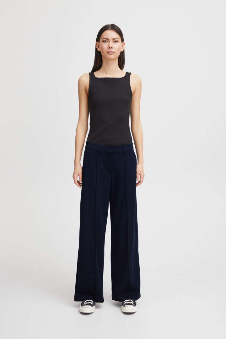 ICHI Kate Sus Wide Leg Trousers-Total Eclipse-20116768