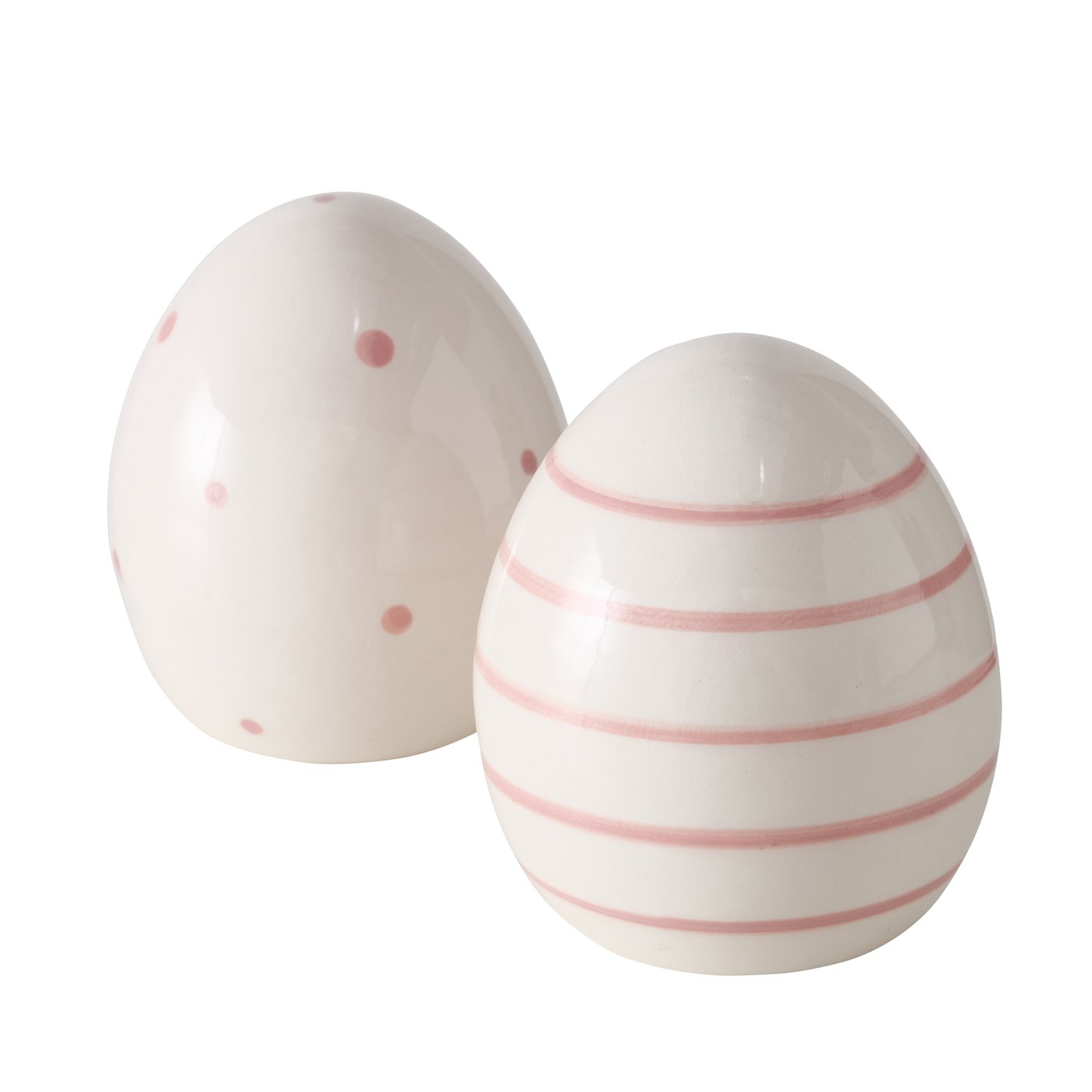 &Quirky Small Pink Ceramic Easter Egg Ornament : Striped or Dotty