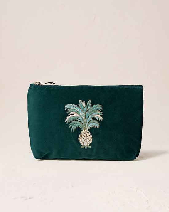 elizabeth-scarlett-pineapples-mini-pouch-velvet-emerald