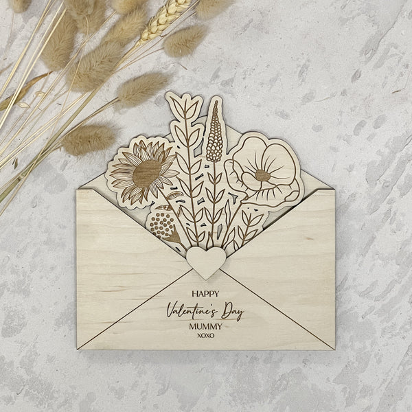 Fox & Bramble Wooden Envelope With Engraved Flowers