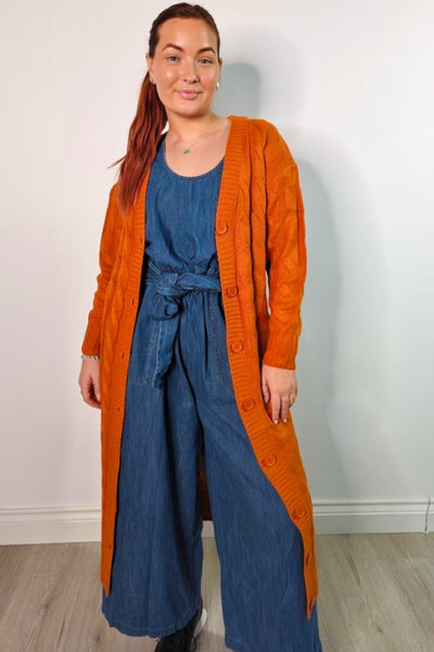 Influence Fashion Rust Cable Knit Maxi Cardigan