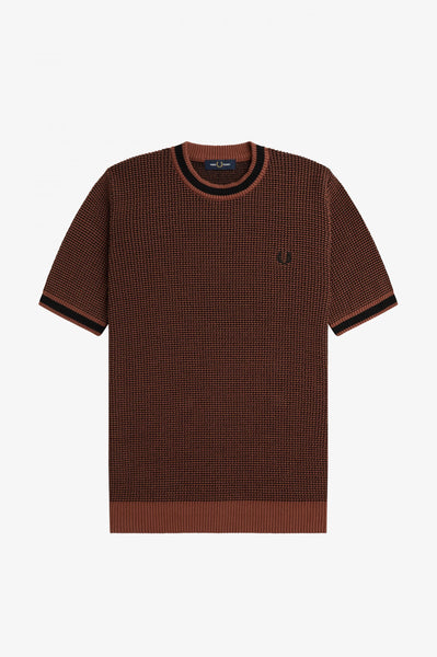 Fred Perry Textured Knitted T-Shirt - Whiskey Brown