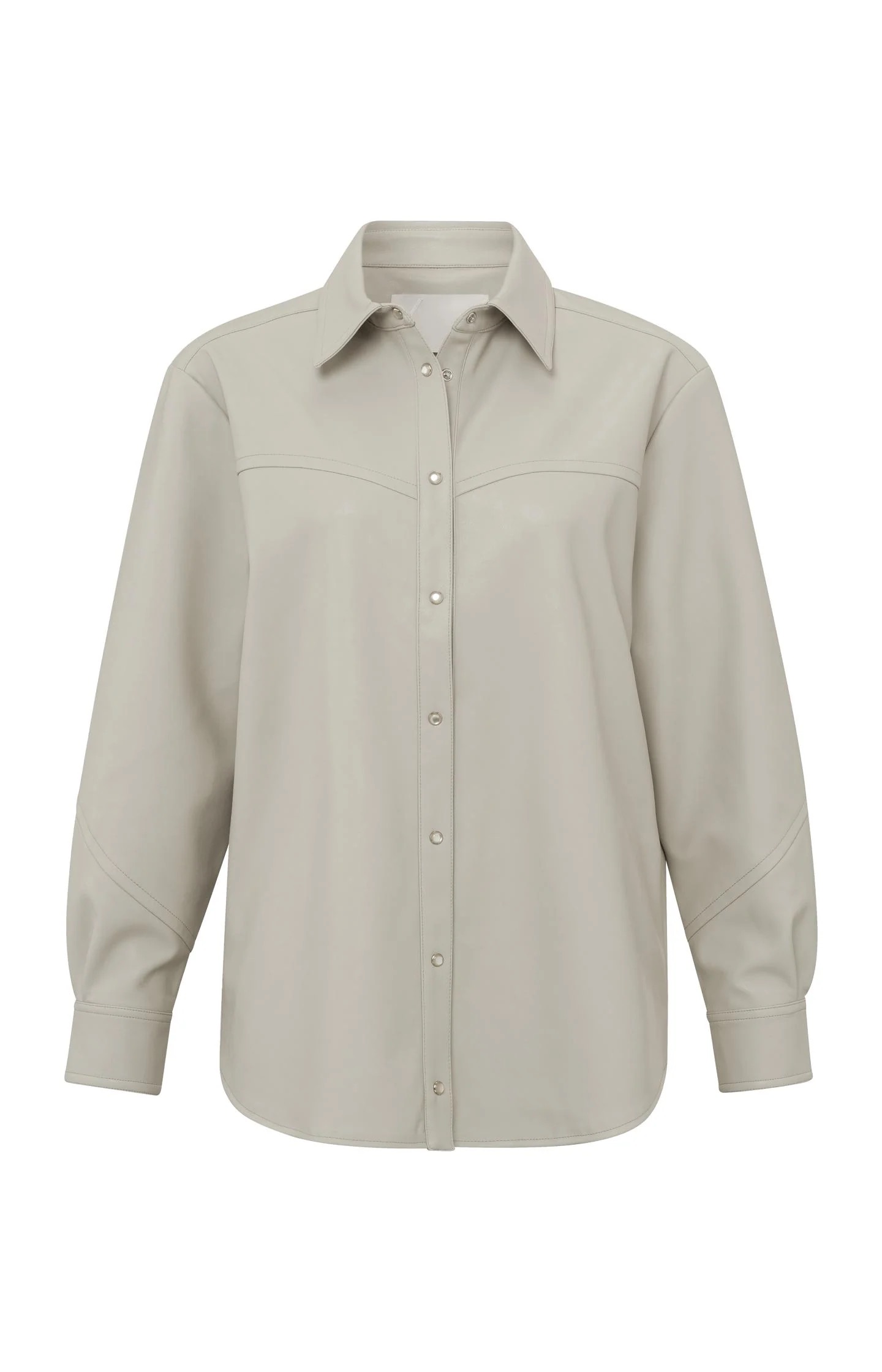 Yaya Faux Leather Blouse With Collar, Long Sleeves And Buttons - Silver Lining Beige
