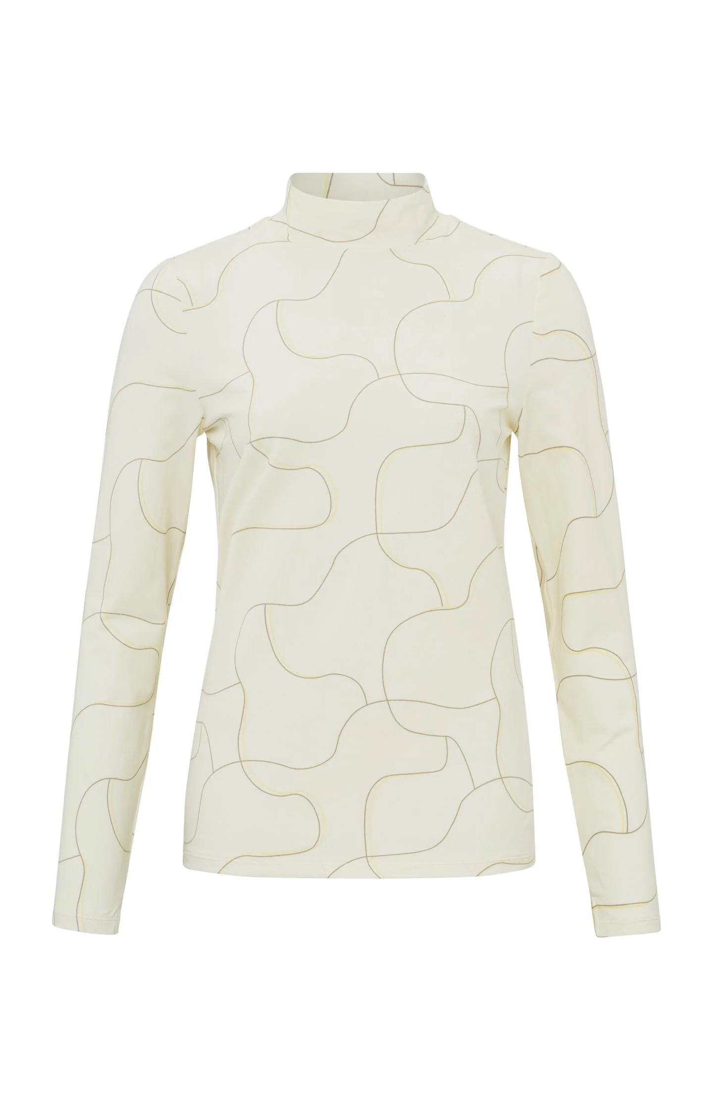 Yaya Jersey Top With Turtleneck, Long Sleeves And Playful Print - Bone White Dessin