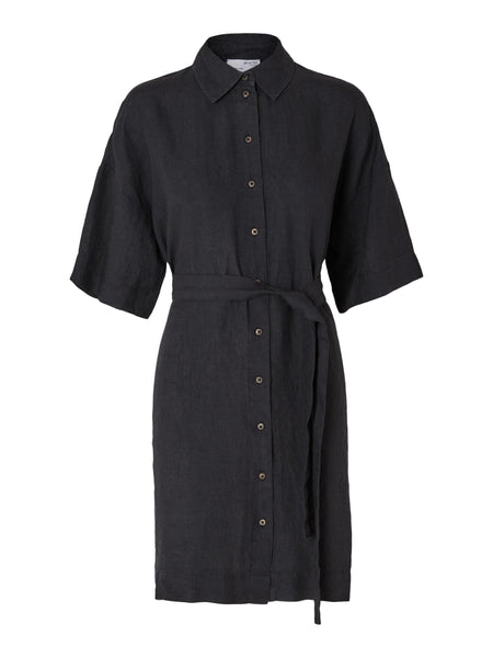 selected-femme-slflinnie-black-short-linen-dress