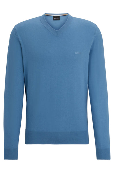 Hugo Boss Boss - Pacello Light Pastel Blue V-neck Cotton Sweater 50506042 459