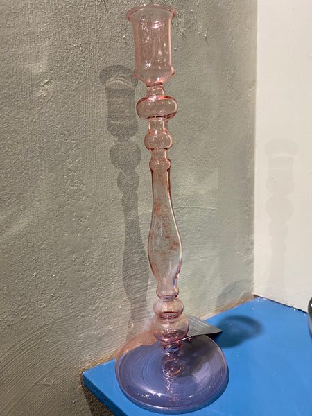 Gisela Graham Clear Pink Glass Tall Candlestick
