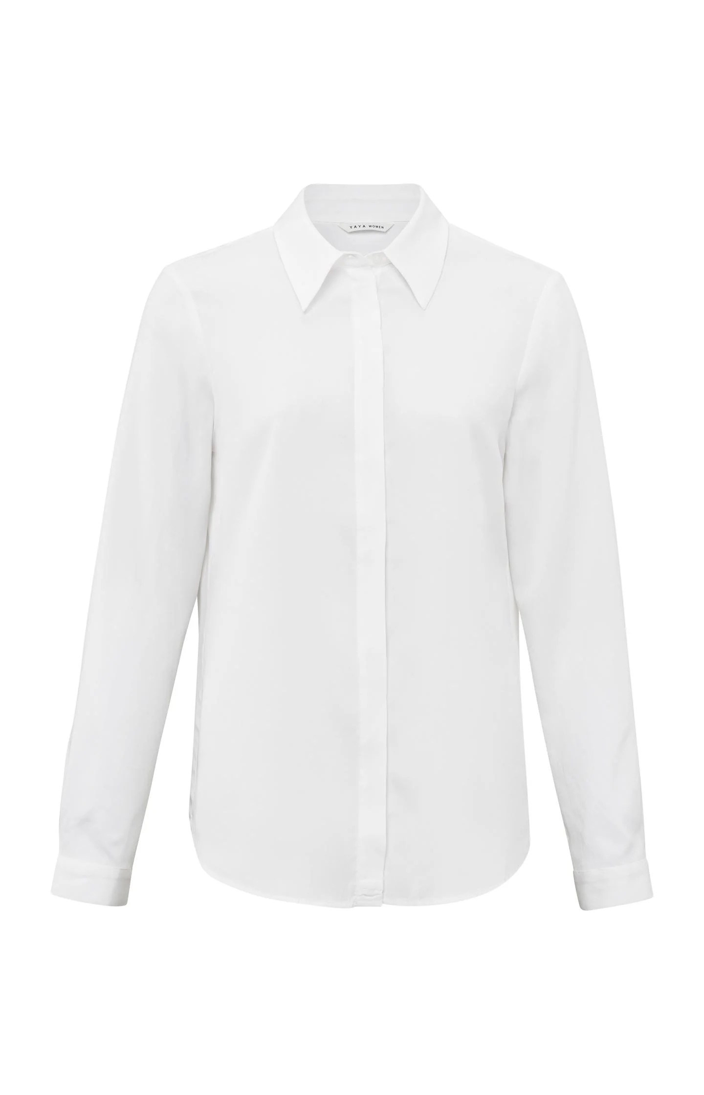 Yaya Soft Poplin Blouse With Long Sleeves, Collar And Buttons - Pure White