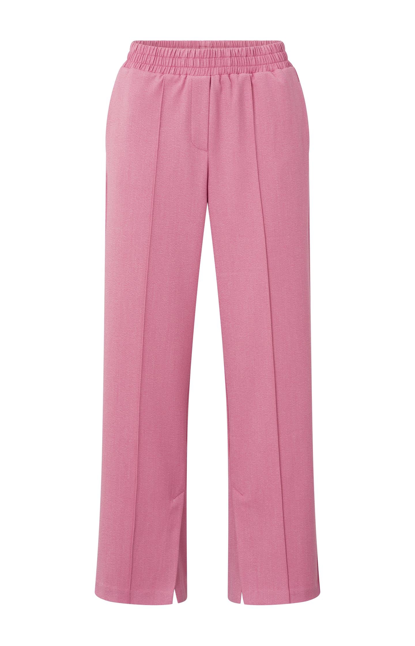 Yaya Soft Woven Wide Leg Trousers With Slits - Morning Glory Pink Melange
