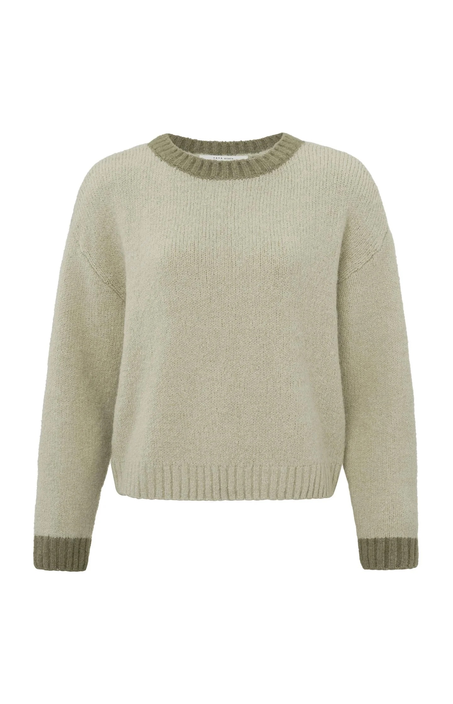 Yaya Sweater With Round Neck, Long Sleeves And Dropped Shoulders - Silver Lining Beige