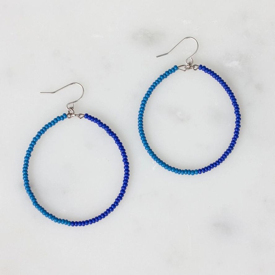Bohemia Designs Dusky Blue and Cobalt Blue Duara Fairtrade Beaded Earrings