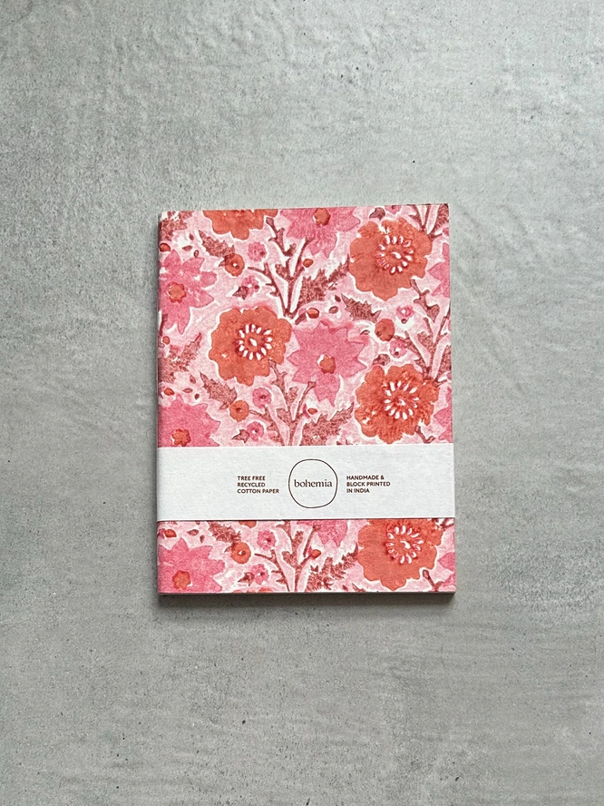 Bohemia Designs Recycled Cotton Floribunda A5 Notebook - Pink