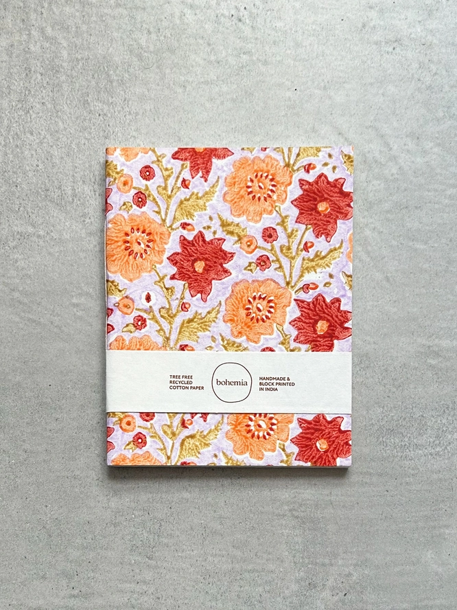 Bohemia Designs Recycled Cotton Floribunda A5 Notebook - Lilac