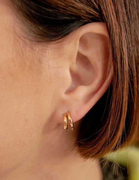 Nordic Muse Double Layer Huggie Hoop Earrings - Gold