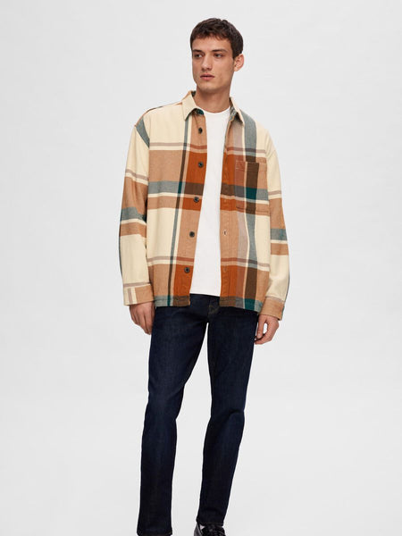 Selected Homme Sugar Almond Loose Hybrid Check Overshirt