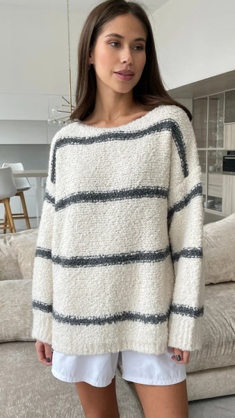 Charli London Opal Sweater Dark Grey Stripes