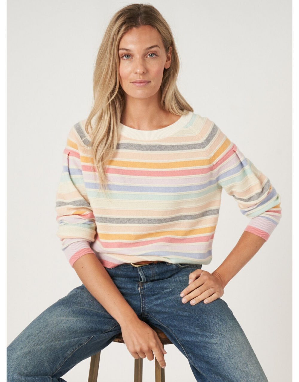 Repeat Cashmere Cashmere Candy Stripe Long Sleeve Jumper Col