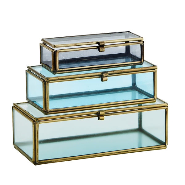 Madam Stoltz Coloured Glass Boxes - Cool Tones