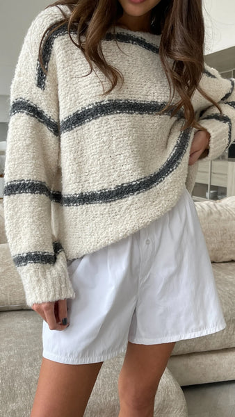 Charli London Opal Sweater - Dark Grey Stripes