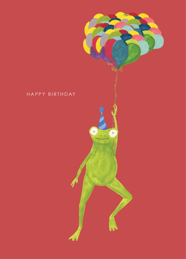 Hutch Cassidy Frog and Balloons Birthday Greeting Card
