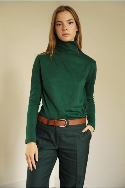 Percy Langley High Neck Cotton Jersey Top By Lora Gene Green