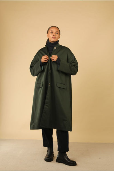Percy Langley Pure Cotton A-line Coat In Sage Green By Lora Gene